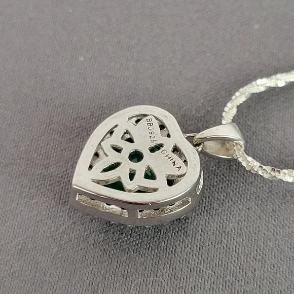 Green Onyx Rhodium Over Silver Heart Necklace, Ring (Sz 7.5), & Earrings - Picture 5 of 16